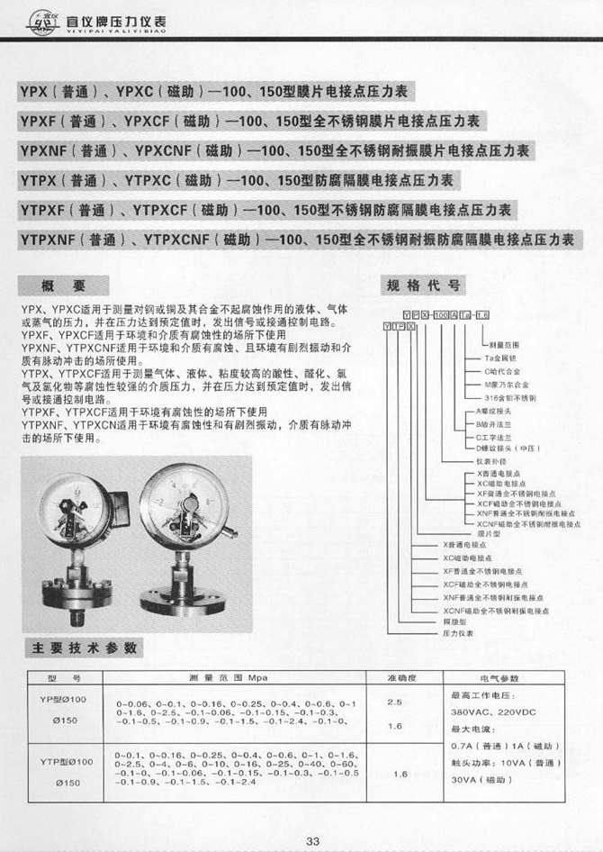 YTPXF(普通)、YTPXCF(磁助)型不銹鋼防腐隔膜電接點壓力表(圖1)
