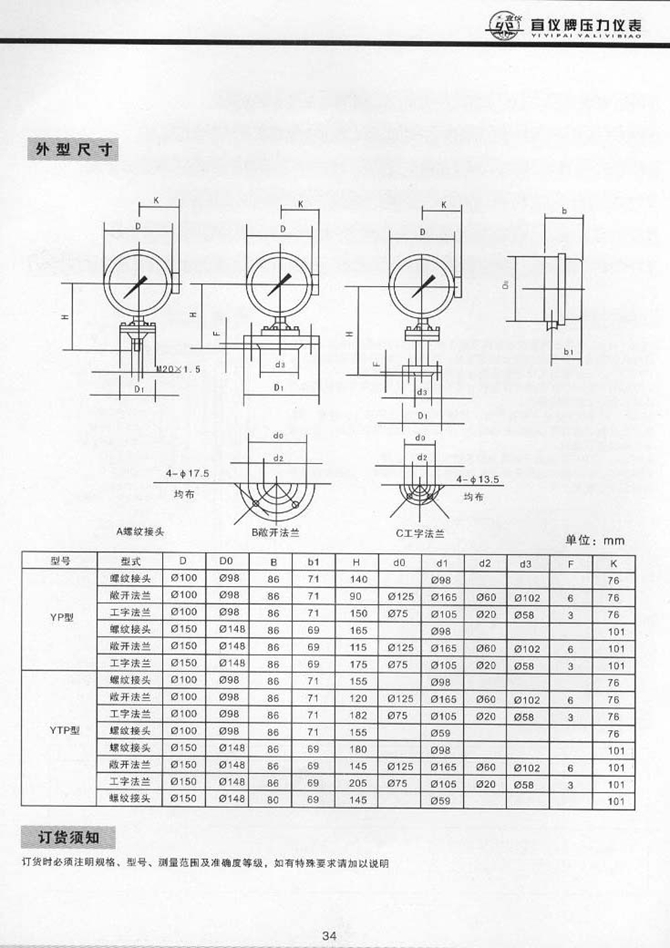 YTPXF(普通)、YTPXCF(磁助)型不銹鋼防腐隔膜電接點壓力表(圖2)
